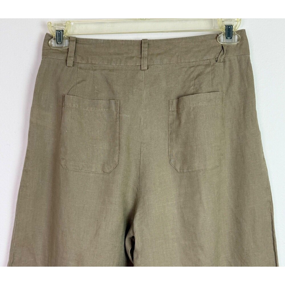 Zara Linen Wide Leg Pants Small Tan High Rise Minimalist Summer Coastal - Picture 5 of 7